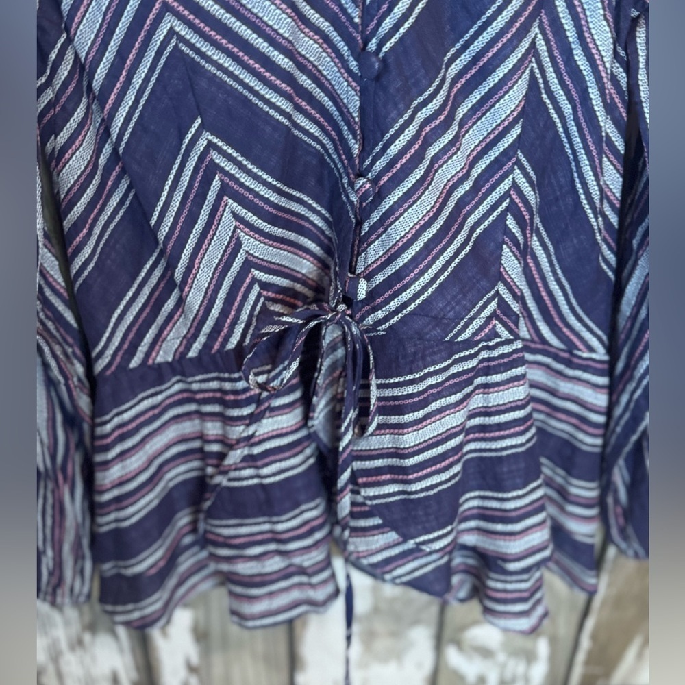 KORI Striped Button Up Peplum Blouse NWT Purple - Picture 6 of 10